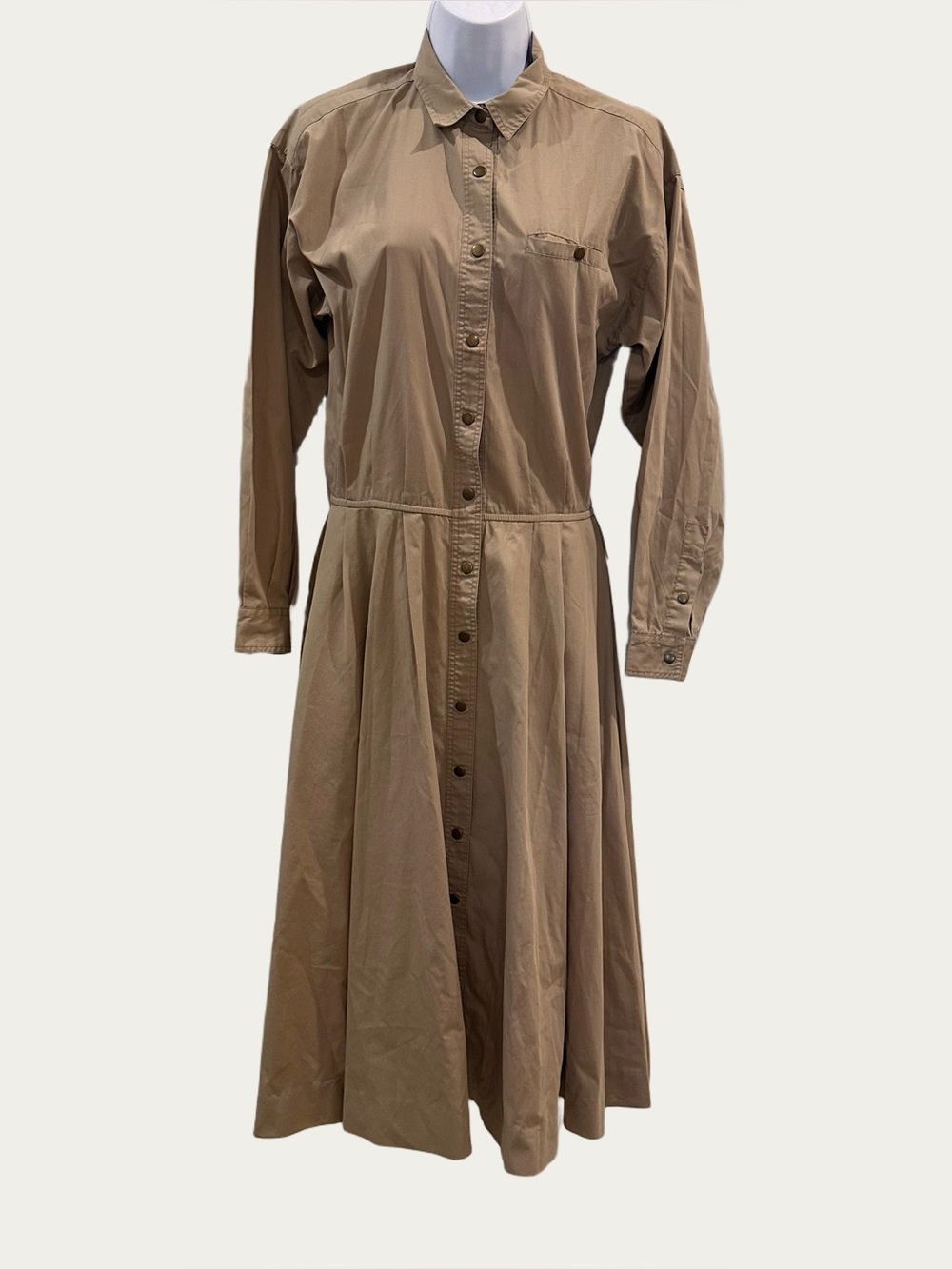 Alain Toussaint Vintage Khaki Snap Front Long Sleeve Dress 8M
